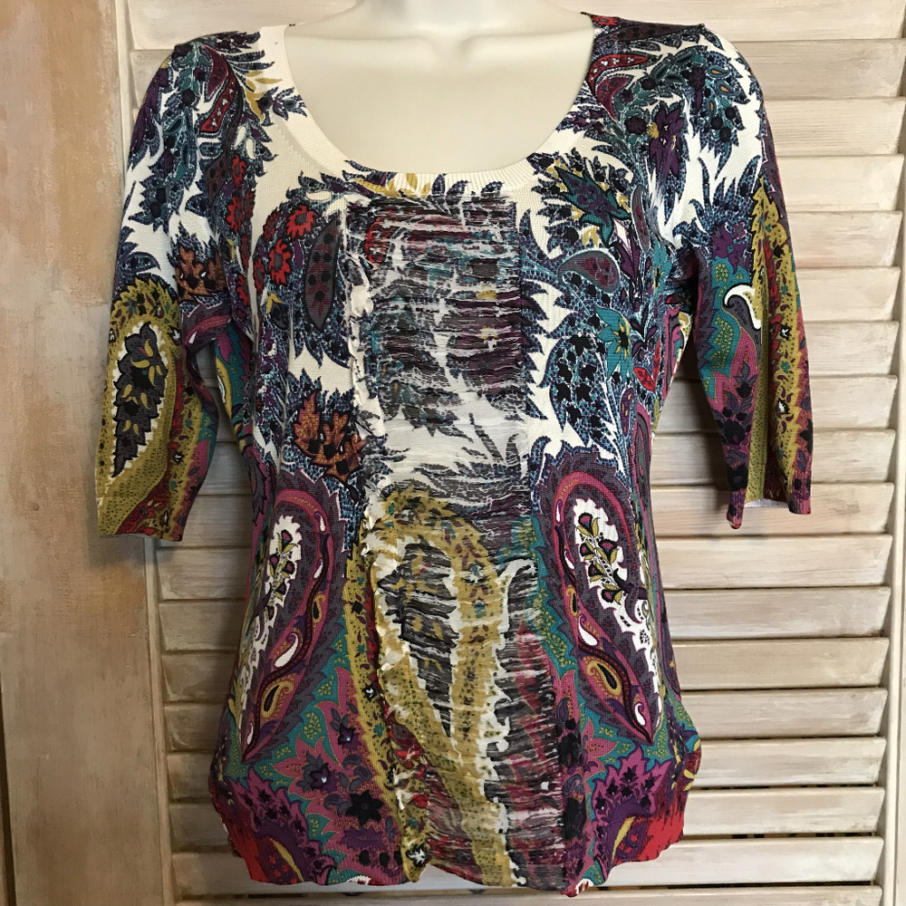 ETRO 44 S/M Paisley Print Silk Knit Top